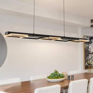 5-Light Black And Gold Dimmable Integrated LED Linear Pendant Light for Kitchen Island