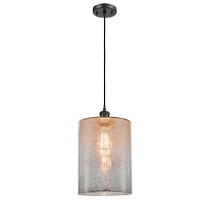 Cobbleskill 1-Light Matte Black Drum Pendant Light with Mercury Glass Shade