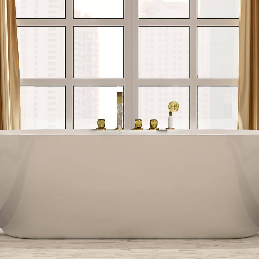 Brushed Gold Stainless Steel Triple Handle Deck-Mount Roman Tub Faucet