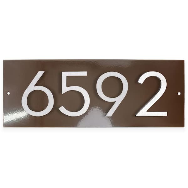 Horizontal Floating Modern Address Plaque (4 in. Numbers-4 Characters)-Roman Bronze/Brushed Aluminum