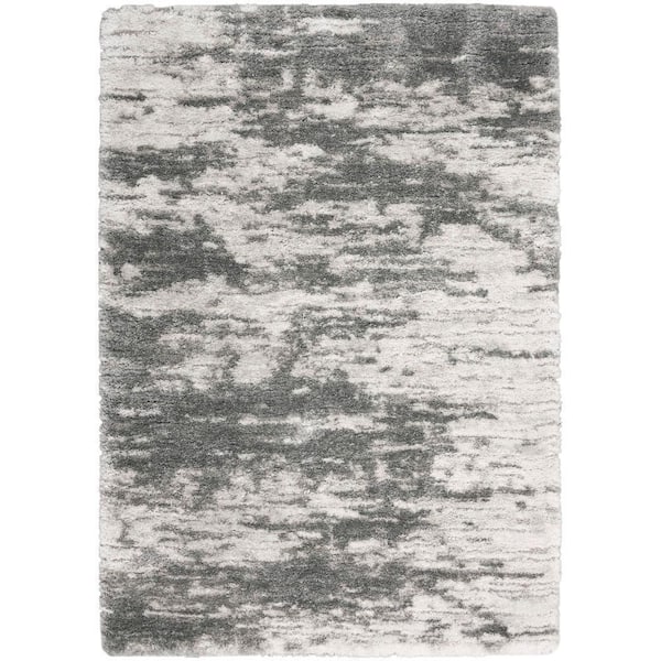 Nourison Luxurious Shag Charcoal/Ivory 4 ft. x 6 ft. Abstract Contemporary Area Rug