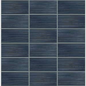 30.75 sq. ft. Luxe Haven Denim Blue Rib Tile Vinyl Peel and Stick Wallpaper Roll