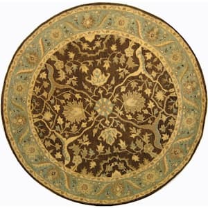 Antiquity Brown/Green 4 ft. x 4 ft. Round Floral Border Area Rug