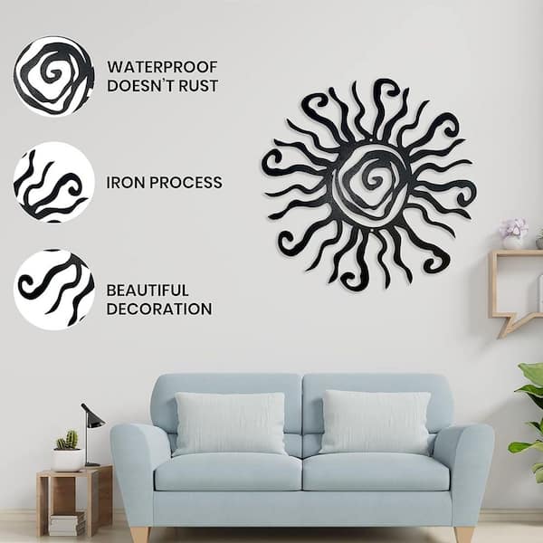 1 Pack Wall Art 24 in. x 24 in. Black Wacky Sun Metal Work, Wall