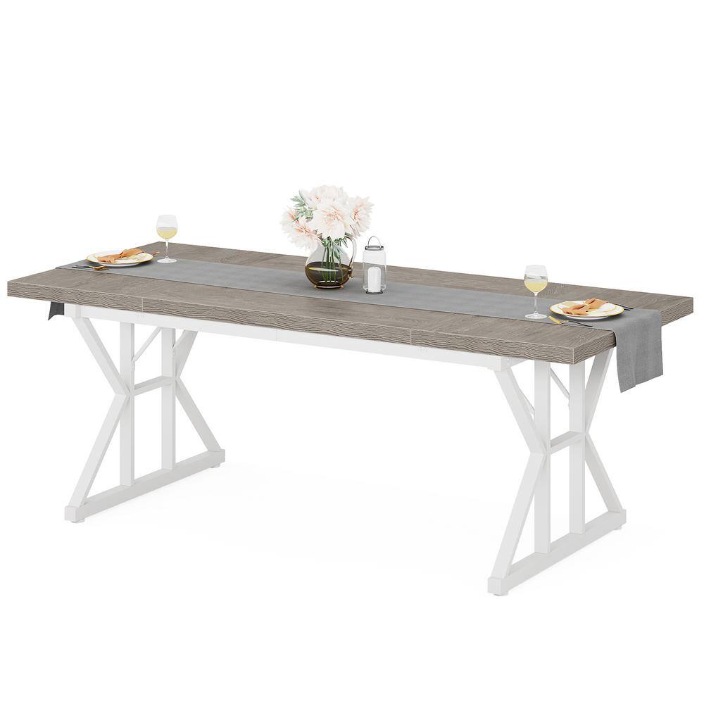 Roesler Gray Wood 70.86 in. W 4 Legs Long Dining Table Seats 6-8 for Living Room and Dining Room