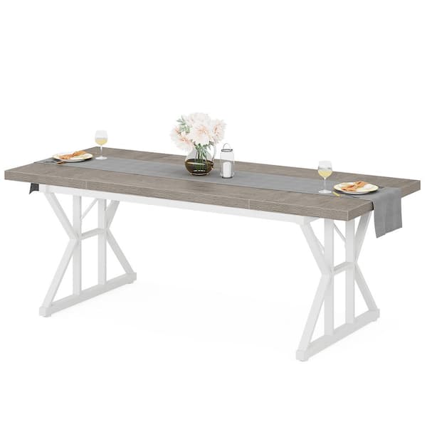 BYBLIGHT Roesler Gray Wood 70.86 in. W 4 Legs Long Dining Table Seats to Seats 8 for Living Room and Dining Room