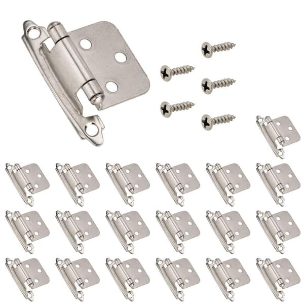 (20-Pack) Brushed Nickel Semi-Concealed Self-Closing Variable Overlay for Face Frame Cabinet Hinge