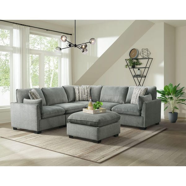 Sloan Grey Polyester Square Accent Ottoman