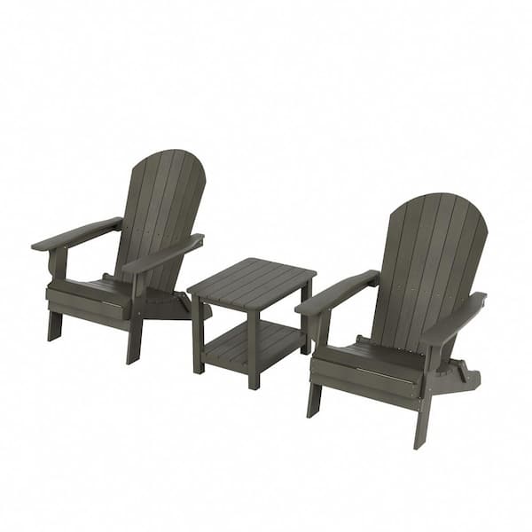 WESTIN OUTDOOR Vineyard Charcoal Gray Outdoor Plastic Adirondack Chair with Side Table 3-Piece Set