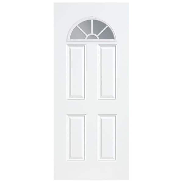 Masonite 32 in. x 80 in. Camber Fan Lite Primed Steel Prehung Front Door with No Brickmold