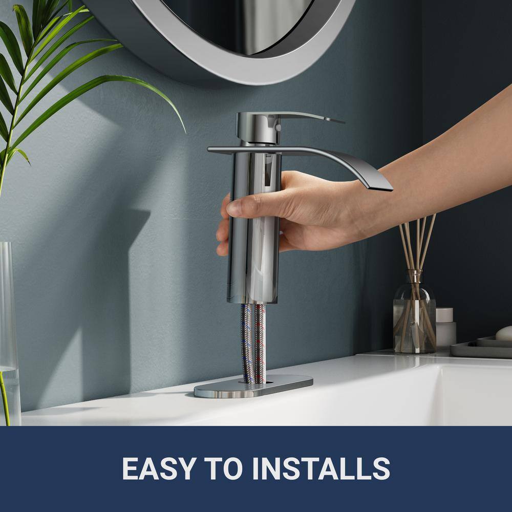 Chrome Single Handle Waterfall Bathroom Faucet with Pop-Up Drain