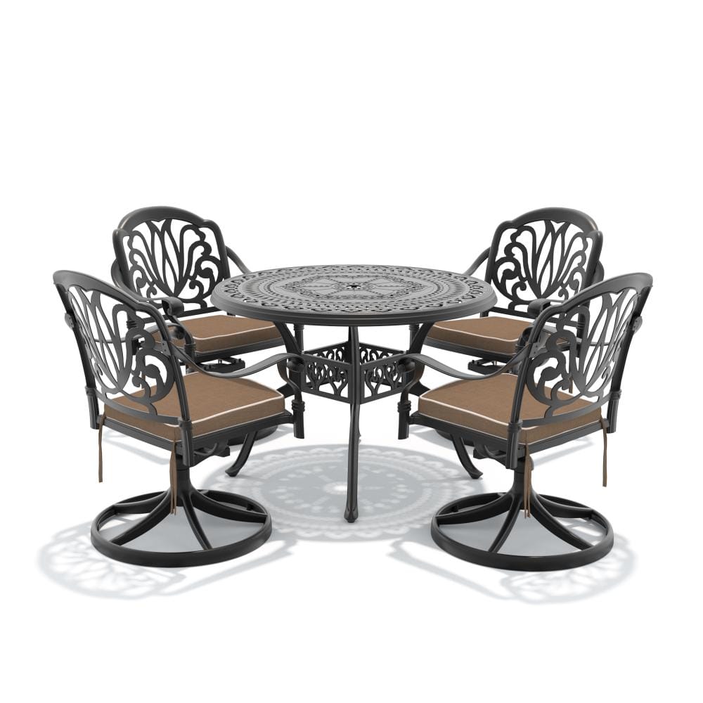 5-Piece Cast aluminum Patio Outdoor Dining Sets with Brown Cushions and Swivel Chairs price history on PriceWatchPro