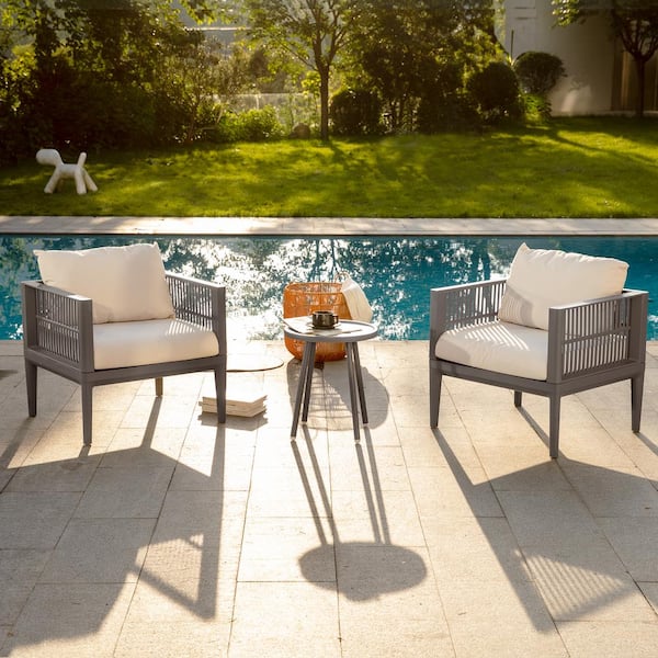 Gray 3-Piece Resin Patio Conversation Set with Beige Cushion