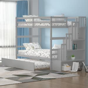 Gray Twin Bunk Bed with Trundle