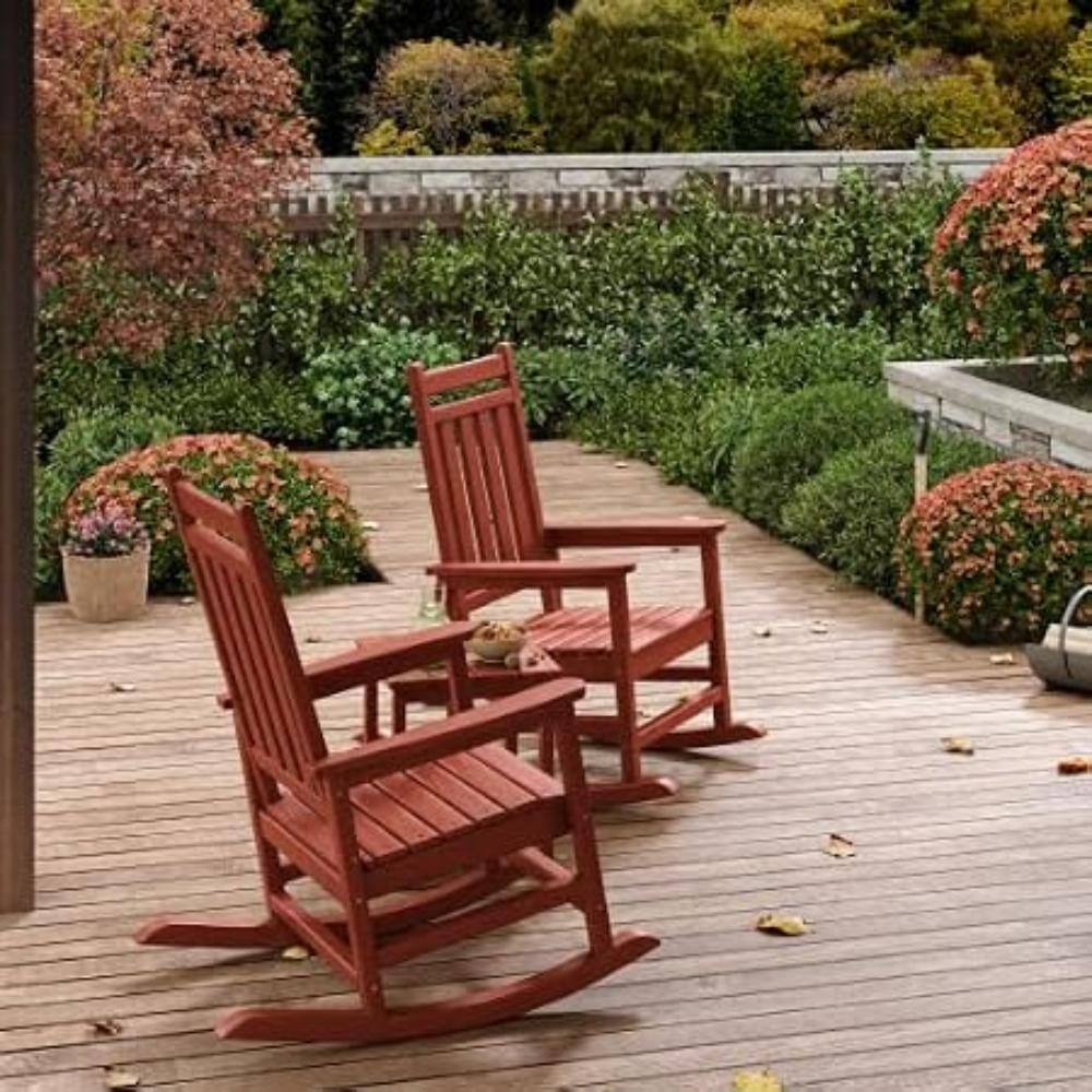 HDPE Outdoor Poly High Back Porch Rocking Chair Set of 2, All-Weather Adirondack Patio Rockers for Porch, Red price history on PriceWatchPro