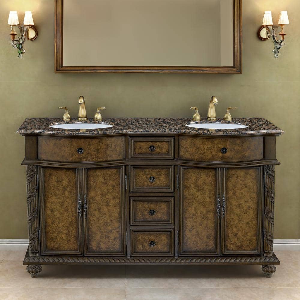 HBEZON 60 in. W x 22 in. D x 36 in. H Brown Bath Vanity with Double ...