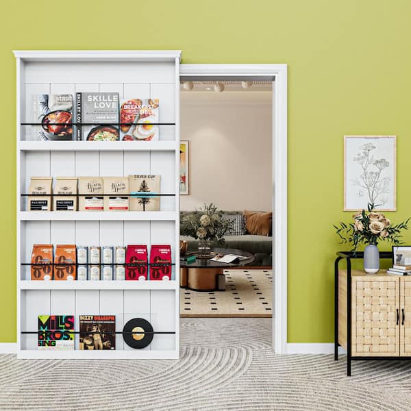 42 in. x 84 in. White Primed MDF Storage Style Shelves Hidden Track Sliding Barn Door with Hardware Kit and Soft Close