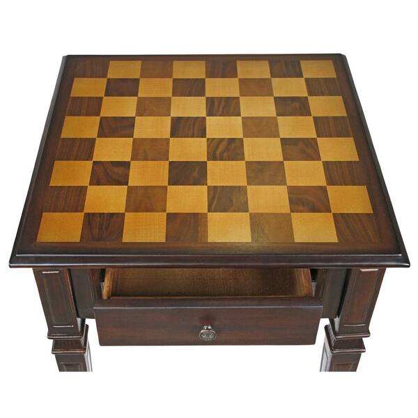 20 Wooden Chess Board Table with Drawers - 24 Height- Golden Rosewoo