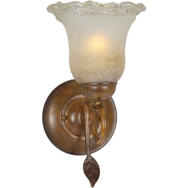 Forte Lighting 1 Light Wall Sconce Rustic Sienna Finish Umber Ice Glass-DISCONTINUED