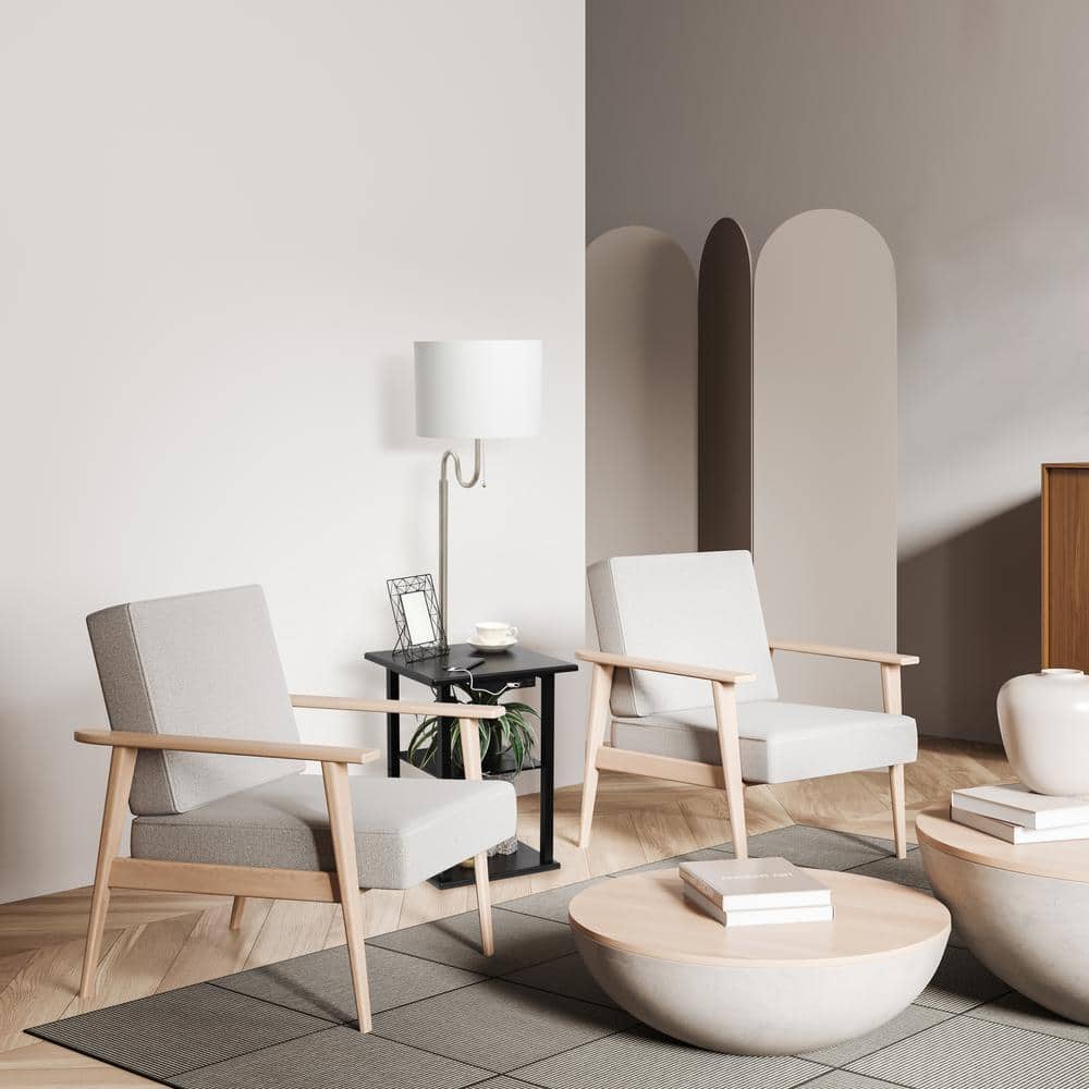 57" Black Modern 2-Tier End Table Floor Lamp with USB Ports