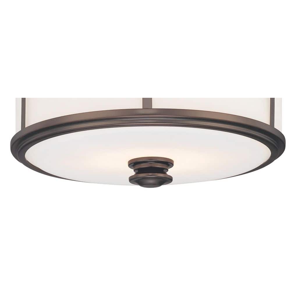 Harvard Court Bronze Etched Opal Glass Drum Flush Mount Light