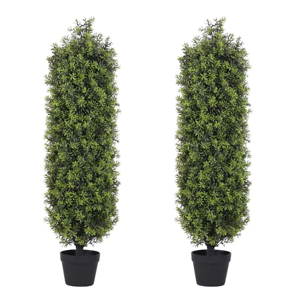 2-Pieces 48 in. Artificial Topiary Cedar Tree, Fake Grass Bushes and Shrubs