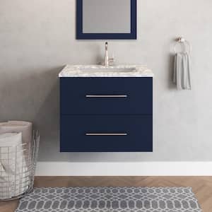 Napa 30 in. W. x 22 in. D Single Sink Bathroom Vanity Wall Mounted in Navy Blue with Carrera Marble Countertop