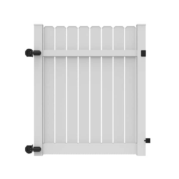 Barrette Outdoor Living 5 ft. x 6 ft. White Vinyl Dogear Picket Semi-Privacy Fence Gate