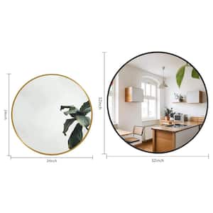 24 in. W x 24 in. H Gold Round Wall Mirror, Metal Framed Circle Mirror for Bedroom, Living Room, Bathroom, Entryway
