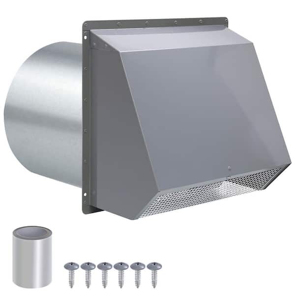 8 in. Metal Vent Hood Wall Exhaust Vent Cover, Dryer Vent Cover Outside for Range Hood Kitchen Air Ventilation in Gray