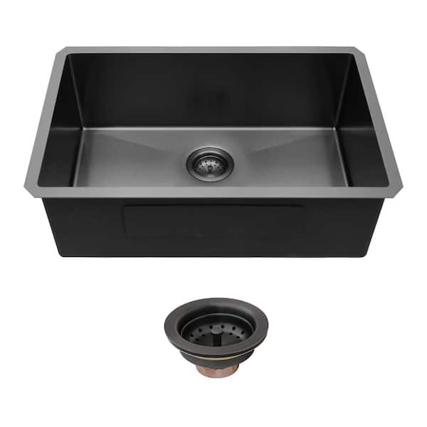 Lycvki 16 Gauge Black Stainless Steel 30 in. Undermount Bar Sink Kitchen Sink with Drain Assembly