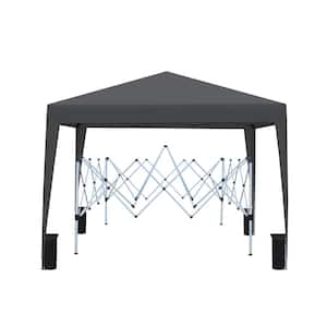 10 ft. x 10 ft. Outdoor Black Steel Pop-Up Gazebo with 4-Pieces Weight Sand Bag and Carry Bag