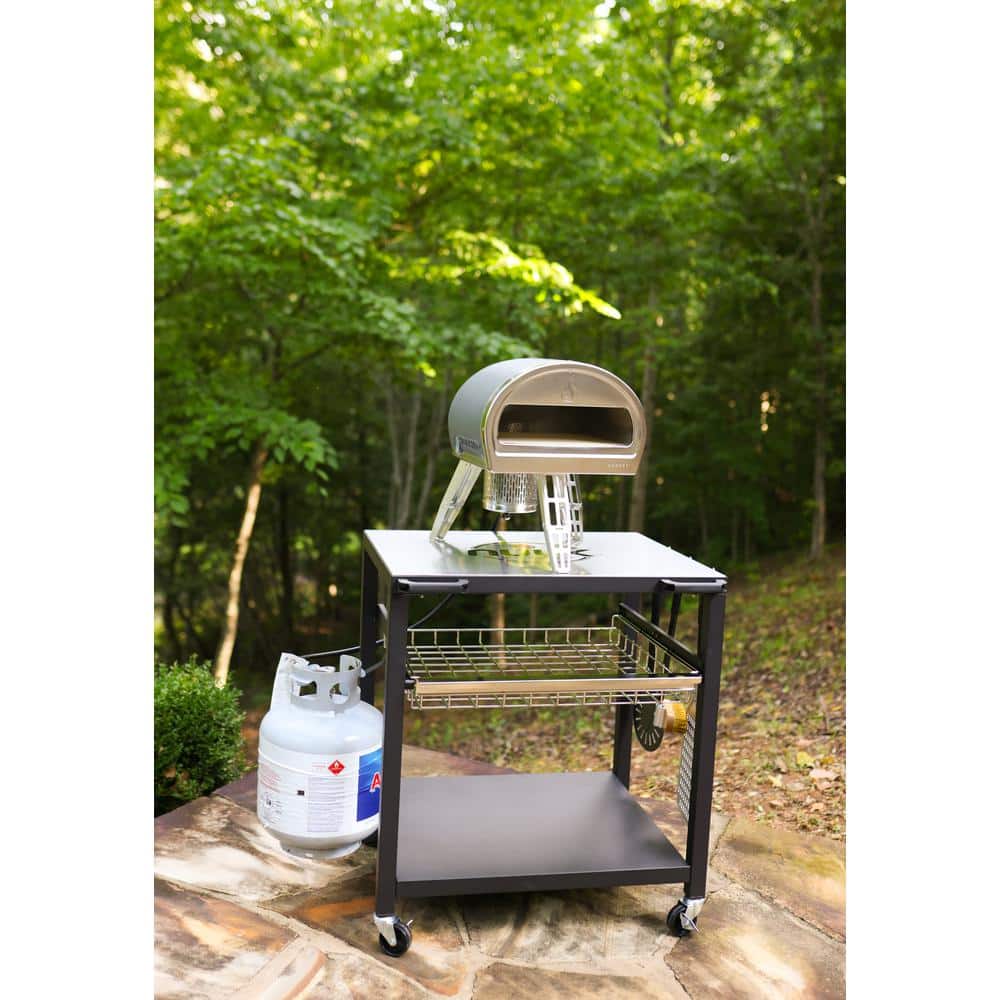 NUUK Stainless Steel Rolling Outdoor Pizza Oven Table with Shelves