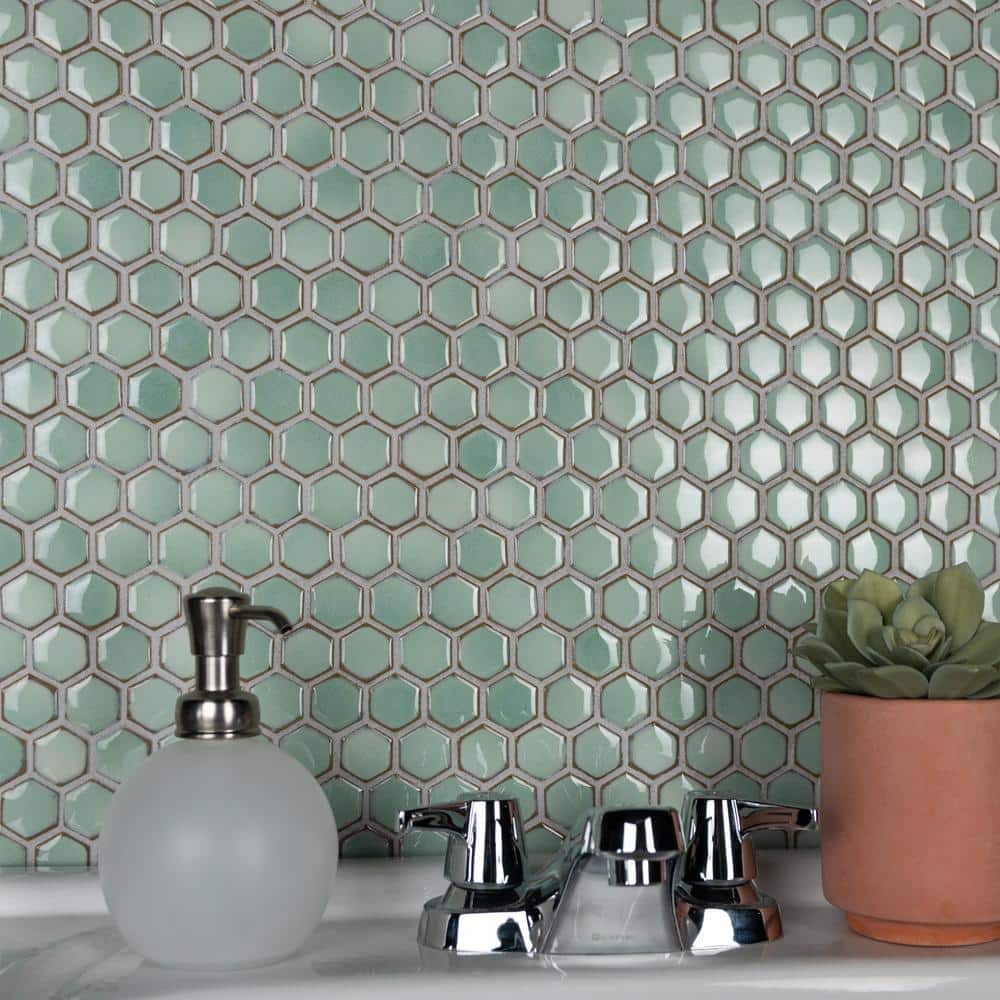 Mint Green Hexagon Porcelain Mosaic Tile for Walls and Floors