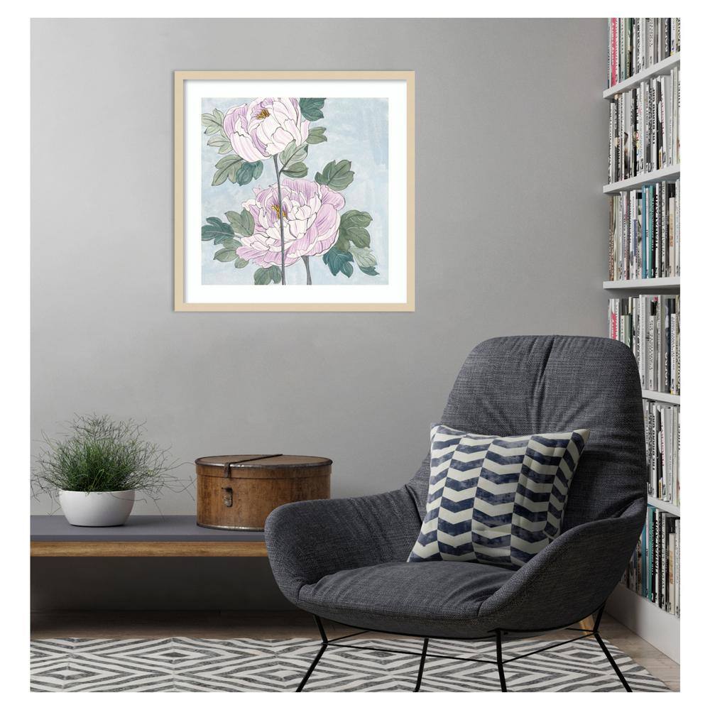 Striped Peonies IV Light Purple and Green Framed Print