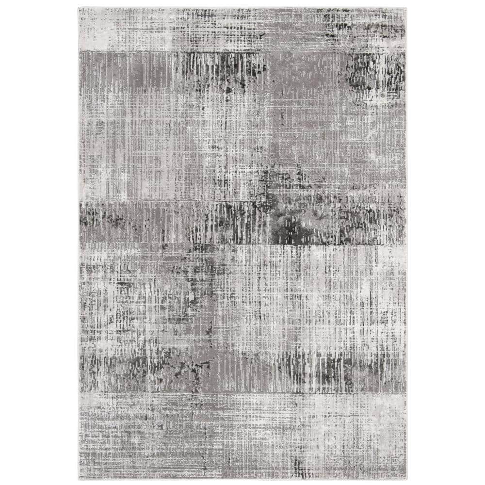 Abstract Swirls Hand-Knotted Grey and Dark Grey Synthetic Area Rug