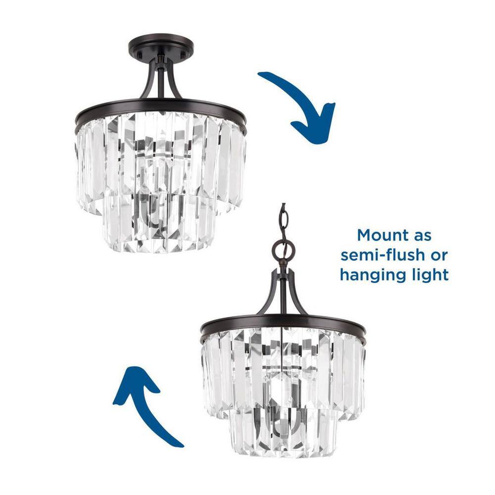 Antique Bronze Crystal Semi-Flush Convertible Ceiling Light