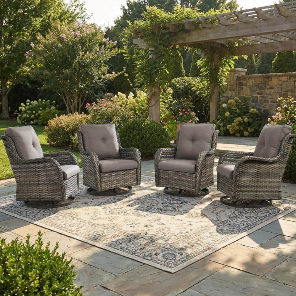 Canejoy Gary 4-Piece Wicker Outdoor Swivel Chair Patio Rocking Chair with 3. 9in Thick Olefin Gray Cushions For Porch price history on PriceWatchPro