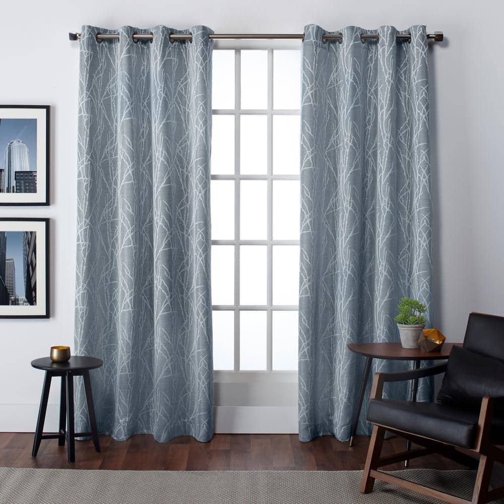 Exclusive Home Curtains Finesse Branch Print Grommet Top Curtain Panel Pair  54x108  Steel Blue