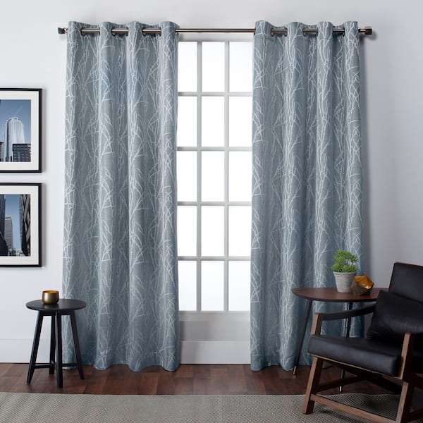 EXCLUSIVE HOME Finesse Steel Blue Nature Light Filtering Grommet Top Curtain, 54 in. W x 108 in. L (Set of 2)