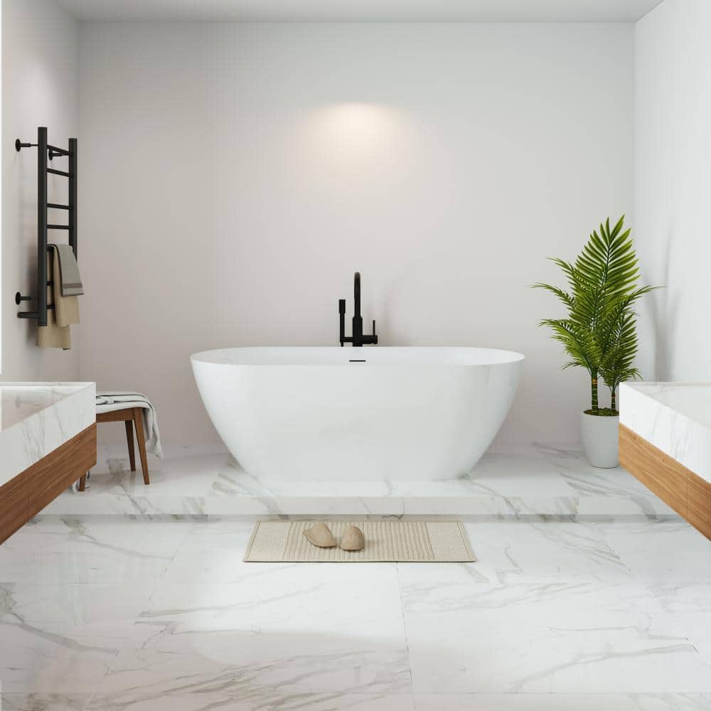 63 in. x 29.5 in. Acrylic Freestanding Soaking Bathtub with Overflow and Drain in Gloss White,  Brushed Nickel Cover price history on PriceWatchPro