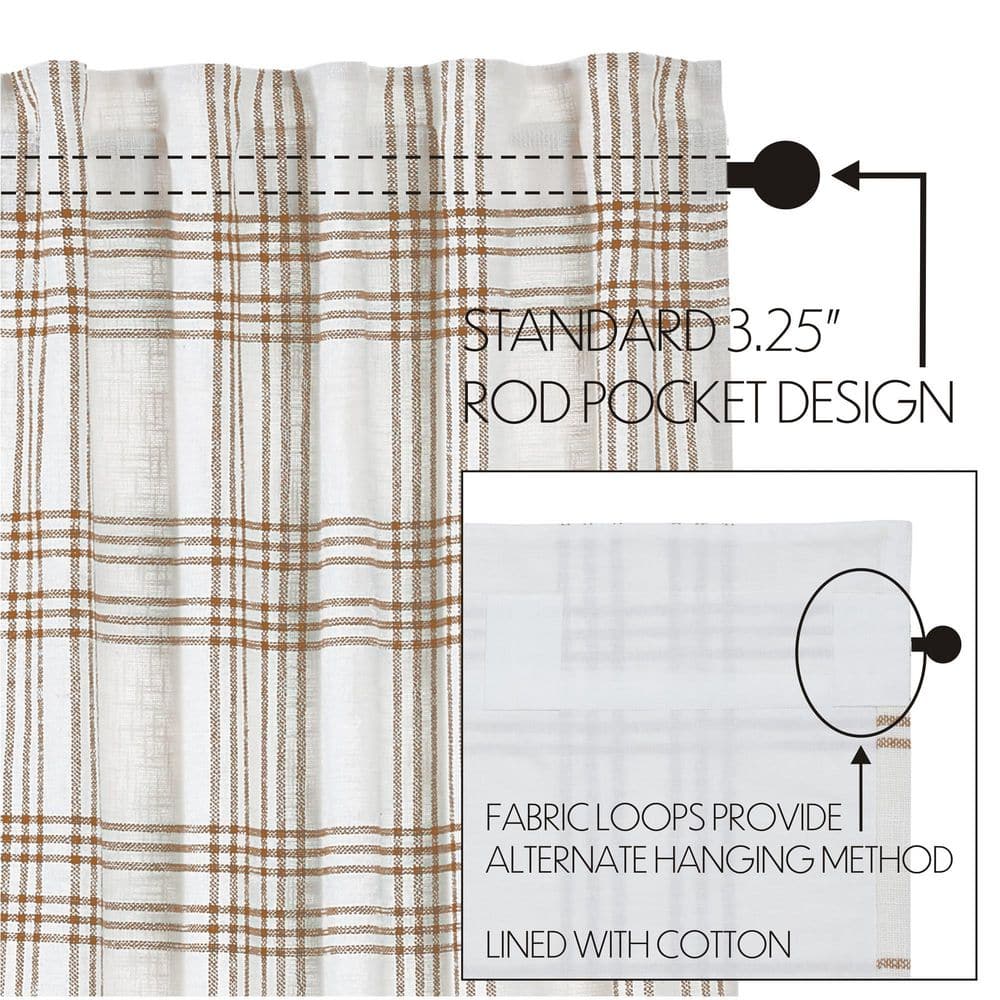 Golden Tan and Soft White Plaid Cotton Valance, 60" Width