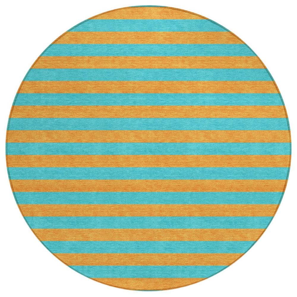Aqua 8 ft. Round Woven Striped Polyester Round Indoor/Outdoor Area Rug price history on PriceWatchPro