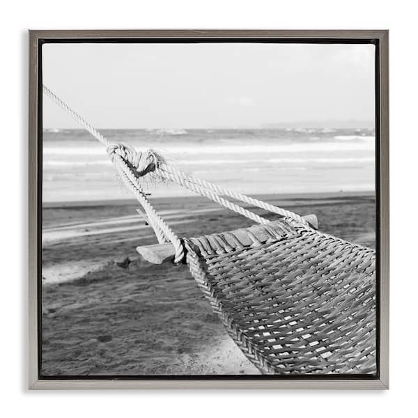 Stupell Industries Hammock Lounging by Shore by LSR Design Studio Gray Floater Frame Coastal Graphic Art Print 18 in. x 18 in.
