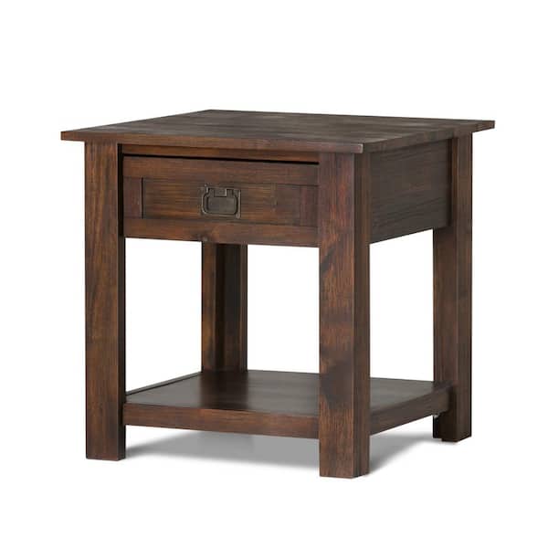 Simpli Home Monroe Solid Acacia Wood 22 in. Wide Square Rustic End Side Table in Distressed Charcoal Brown