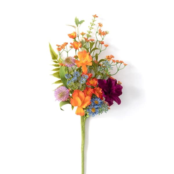 SULLIVANS 19" Artificial Orange Dahlia & Mixed Flower Pick