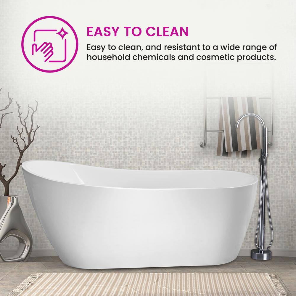 Amara 59" White Acrylic Freestanding Soaking Bathtub