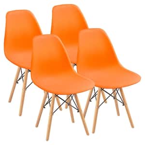 Eames Orange Pre Assembled Mid Century Modern Style Dining Chair, DSW Shell Plastic Side Chairs (Set of 4)