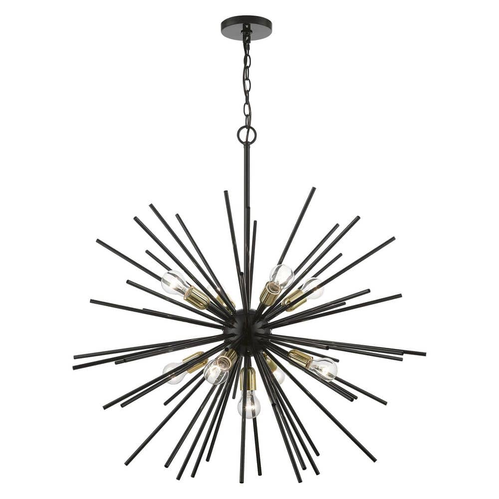 Ackard 9-Light Shiny Black Foyer Pendant Chandelier with Polished Brass Accents and Iron Pipe Rods price history on PriceWatchPro