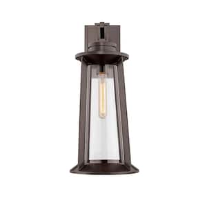 Bolling 9.5 in. 1-Light Powder Coat Bronze Outdoor Wall Sconce with Clear Glass